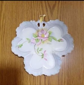 Vintage Royal Rudolstadt Floral Handpainted Clover Trinket Dish 7"